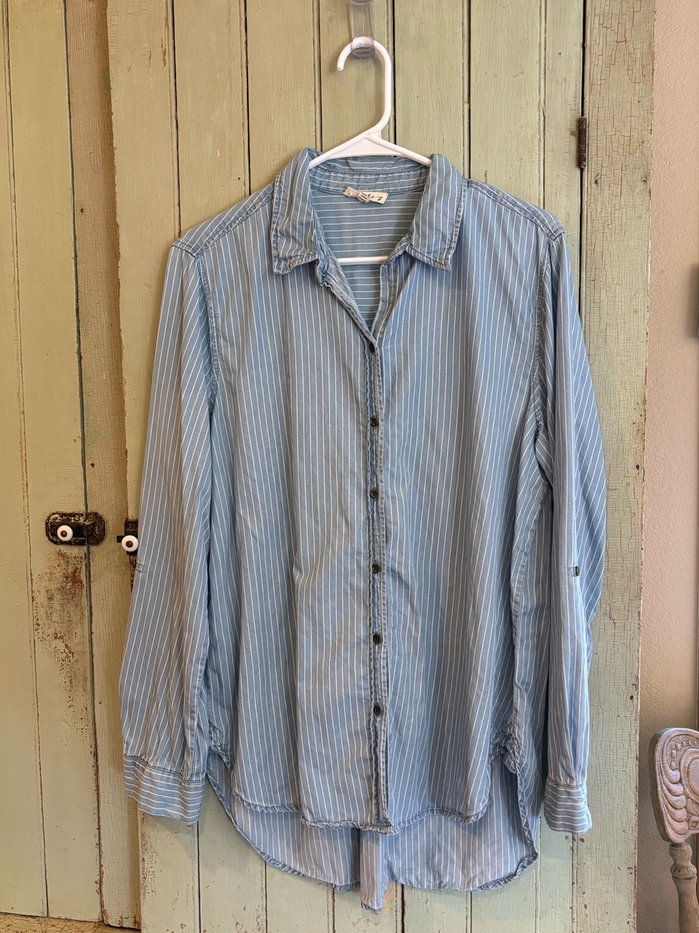 Light Blue Striped Women’s Button-Up Shirt